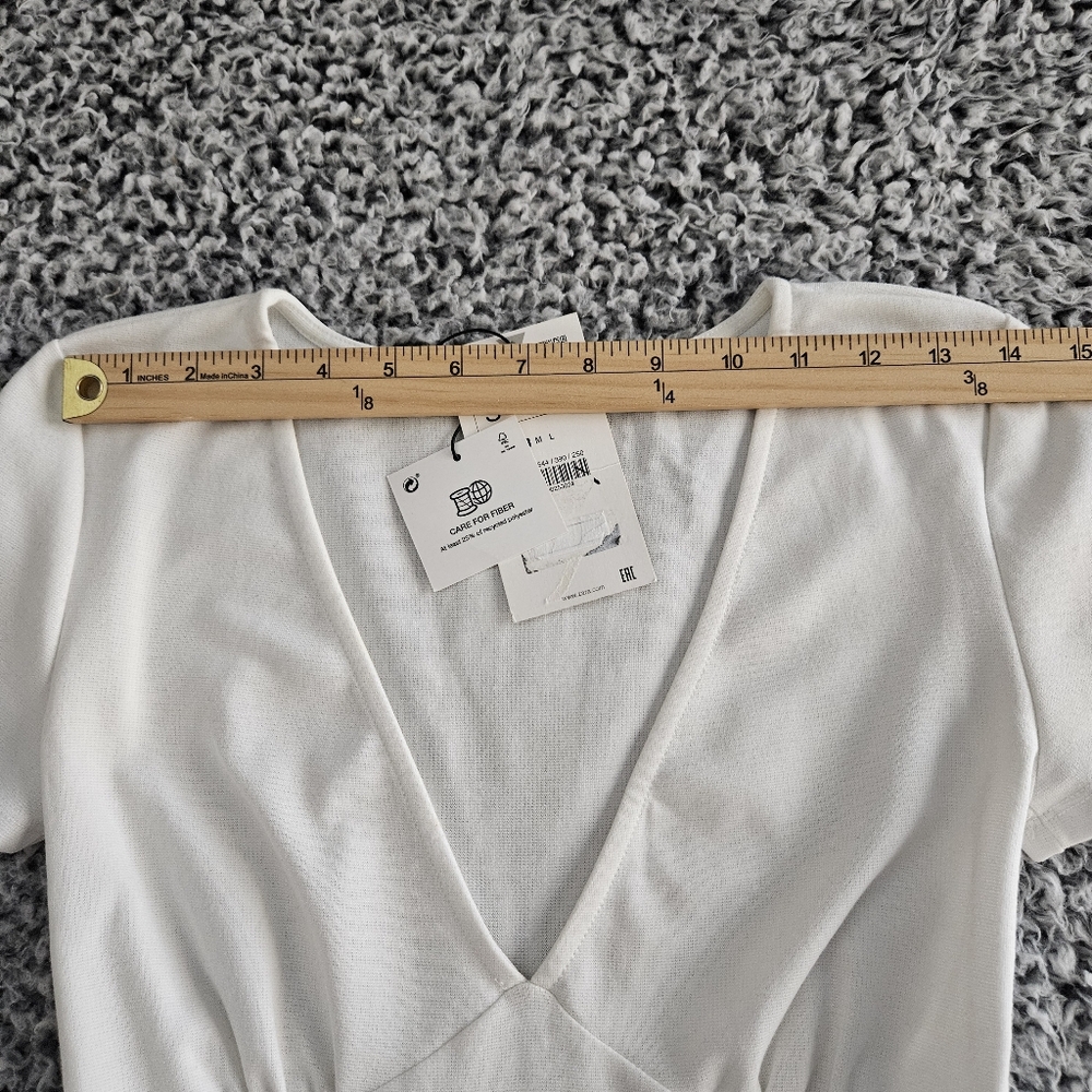 Zara White Mini Dress Small Short Sleeves V-Neck A-Line Graduation Bachelorette - Picture 7 of 10